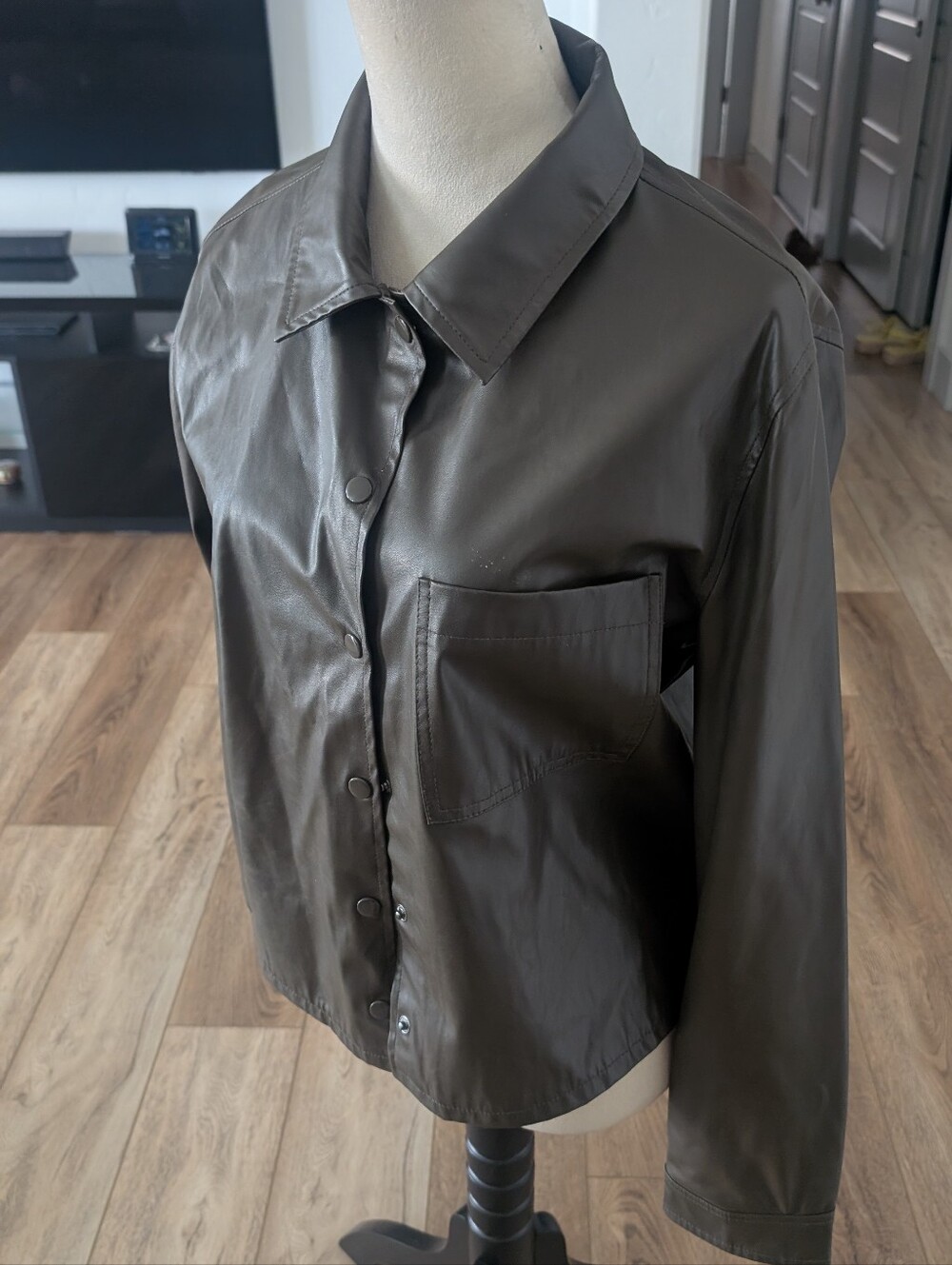 Sanctuary Dark Brown Faux Leather Button-Front Jacket